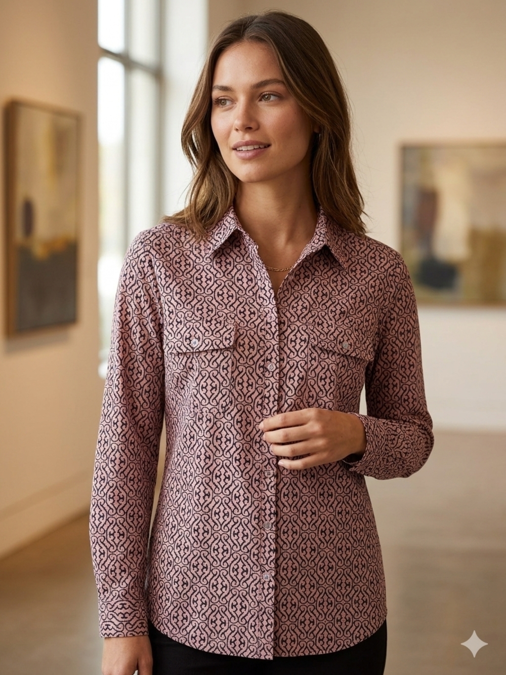 Notations Pink Printed Button-Up Blouse